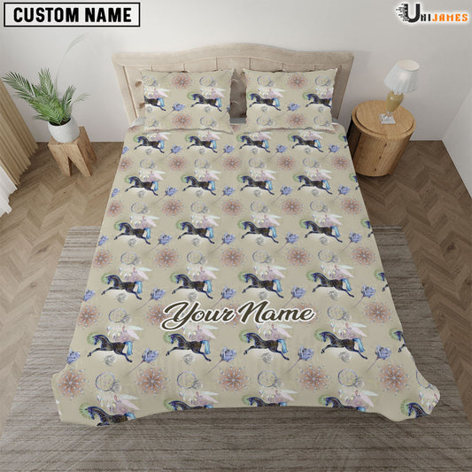 Uni Horse Flower Pattern Custom Name Bedding Set