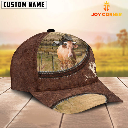 Uni Gelbivieh On The Farm Customized Name Leather Pattern Cap