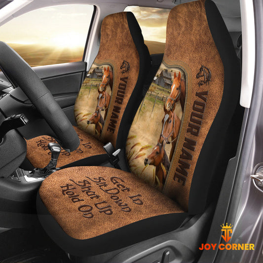 Uni Horse Happiness Personalized Name Leather Pattern Car Seat Covers Universal Fit (2Pcs)