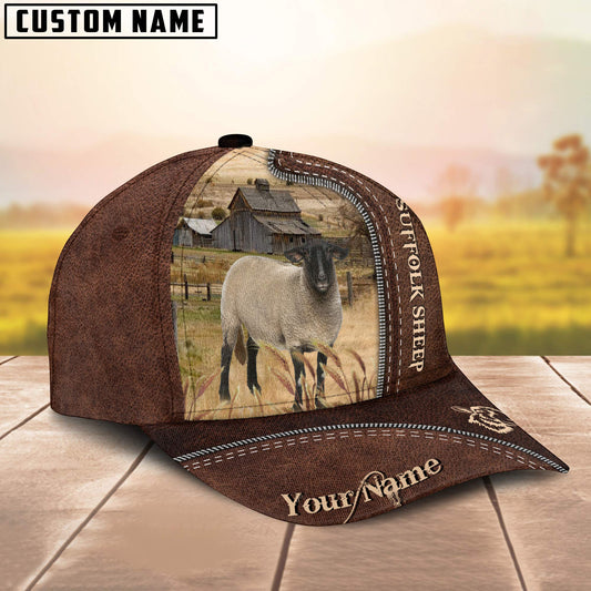 Uni Suffolk Sheep Customized Name Leather Pattern Cap