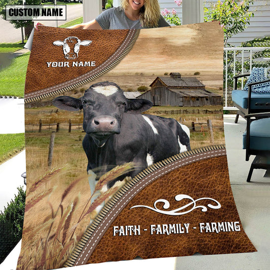 Uni Personalized Name Holstein Faith Family Farming Blanket