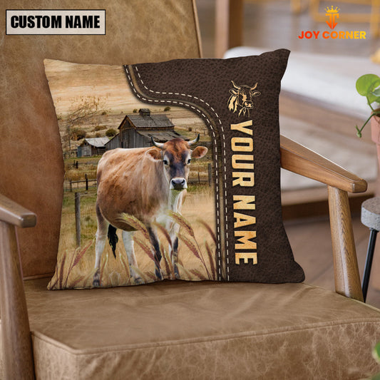Uni Brown Swiss Custom Name Leather Pattern Pillow Case
