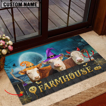 Uni Hereford Farmhouse Halloween Custom Name Doormat