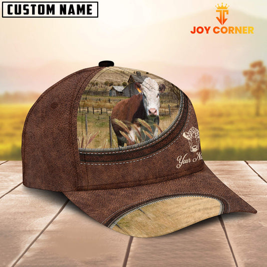 Uni Hereford On The Farm Customized Name Leather Pattern Cap