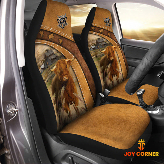 Uni Highland Cattle Pattern Customized Name 3D Car Seat Cover Set (2PCS)