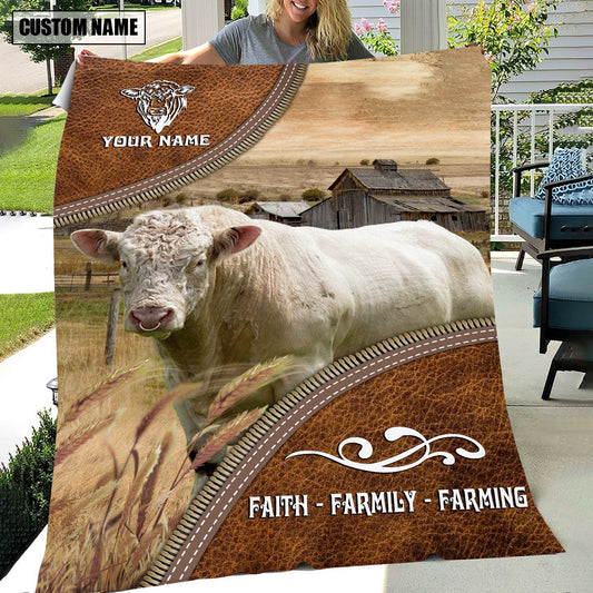 Uni Personalized Name Charolais Bull Faith Family Farming Blanket