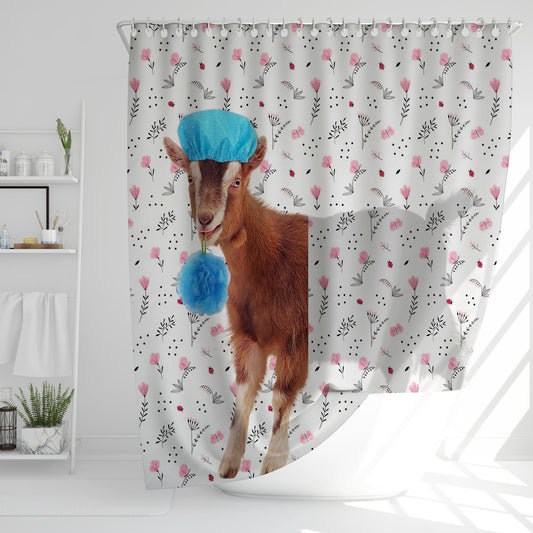 Uni Goat Flower 3D Shower Curtain