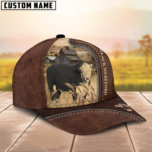 Uni Black Hereford Customized Name Leather Pattern Cap
