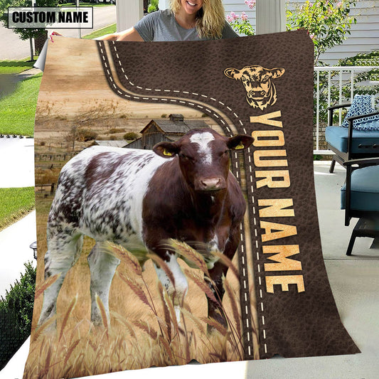 Uni Personalized Name Shorthorn Leather Pattern Blanket