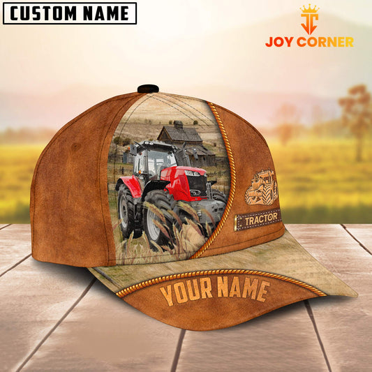 Uni Custom Name Red Tractor Leather Pattern Cap TT14