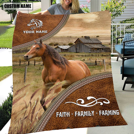 Uni Personalized Name Horse Faith Family Farming Blanket