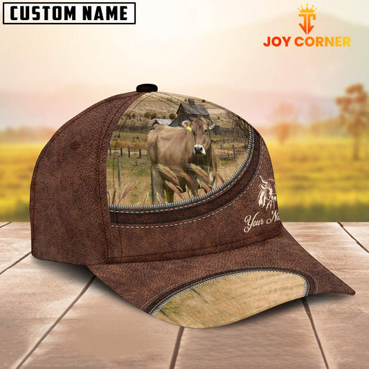 Uni Brown Swiss On The Farm Customized Name Leather Pattern Cap