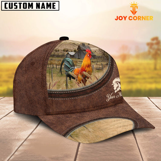 Uni Rooster Chicken On The Farm Customized Name Leather Pattern Cap