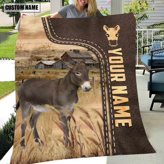 Uni Personalized Name Donkey Leather Pattern Blanket