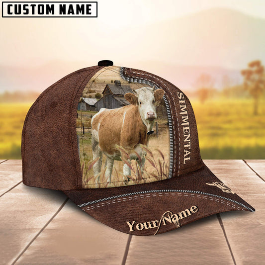 Uni Simmental Customized Name Leather Pattern Cap