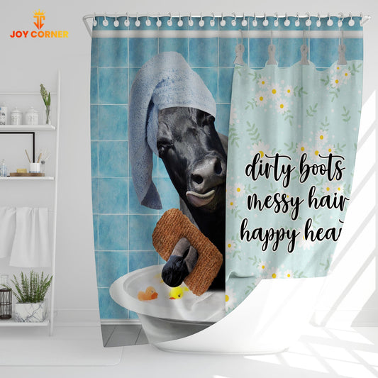 Uni Black Angus Dirty Boots, Messy Hair, Happy Heart  3D Shower Curtain