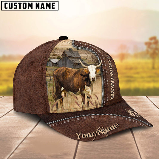 Uni Florida Cracker Cow Customized Name Leather Pattern Cap