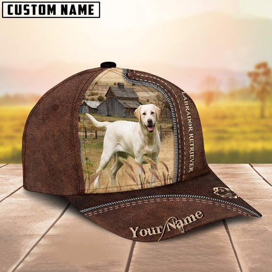 Uni Labrador Retriever Customized Name Leather Pattern Cap