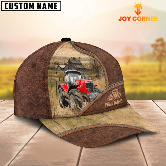 Uni Red Tractor Zipper Leather Pattern Customized Name Cap