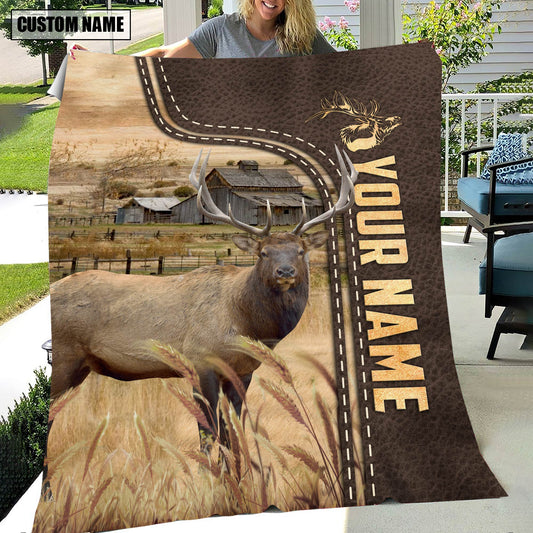 Uni Personalized Name Elk Leather Pattern Blanket