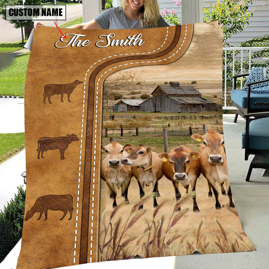 Uni Personalized Jersey Cattle In Field Farmhouse Blanket