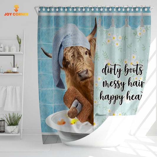 Uni Highland Dirty Boots, Messy Hair, Happy Heart  3D Shower Curtain