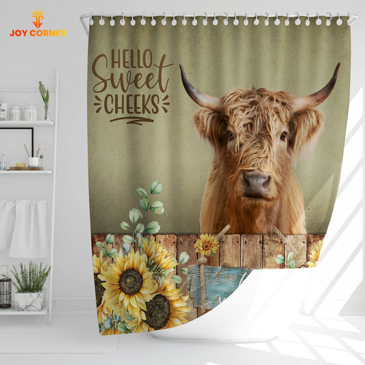 Uni Highland Cattle Hello Sweet Cheeks 3D Shower Curtain