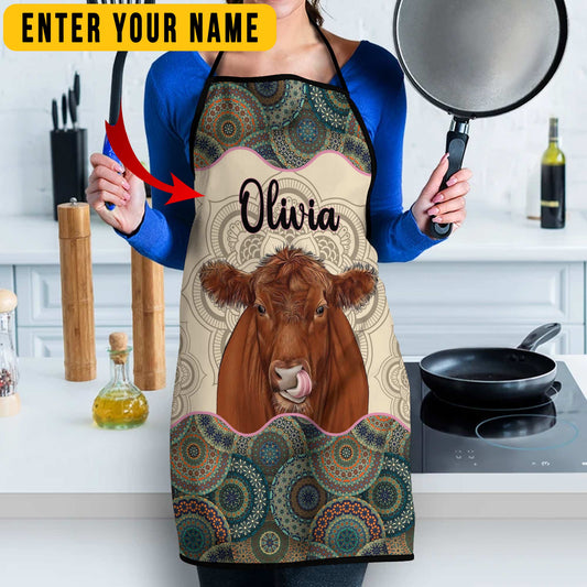 Uni Personalized Name Mandala Pattern Red Angus All Over Printed 3D Apron