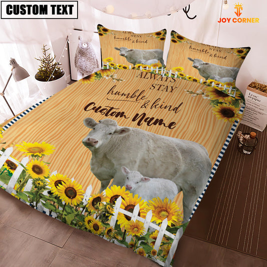 Uni Charolais No Horn Stay Humble And Kind Custom Name Bedding Set