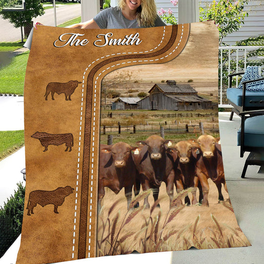 Uni Personalized Beefmaster Cattle In Field Farmhouse Blanket