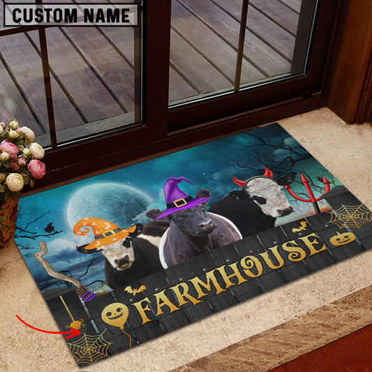 Uni Belted Galloway Farmhouse Halloween Custom Name Doormat