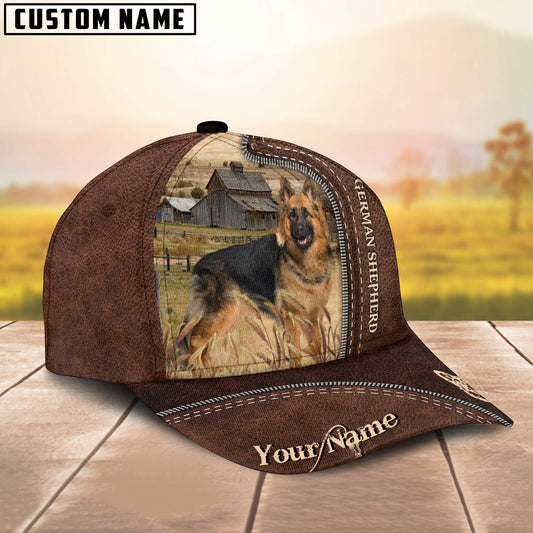 Uni German Shepherd Customized Name Leather Pattern Cap