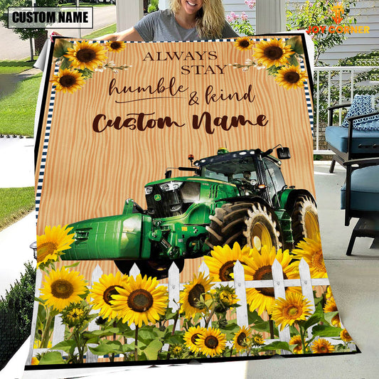 Uni Farm Tractor Custom Name - Always Stay Humble and Kind Blanket