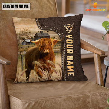 Uni Highland Custom Name Leather Pattern Pillow Case