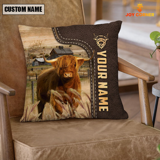 Uni Highland Custom Name Leather Pattern Pillow Case