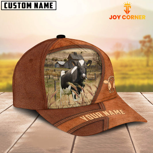 Uni Holstein Customized Name Brown Leather Pattern Cap