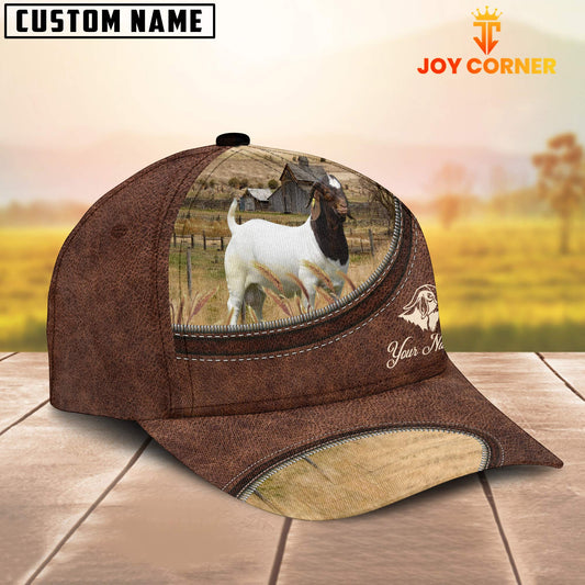 Uni Boer Goat On The Farm Customized Name Leather Pattern Cap