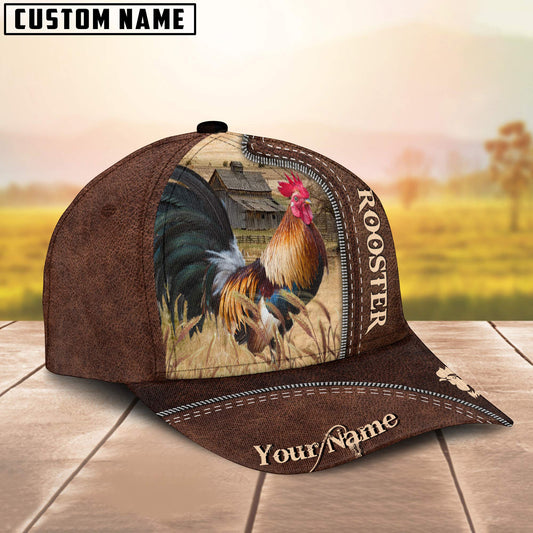 Uni Rooster Customized Name Leather Pattern Cap