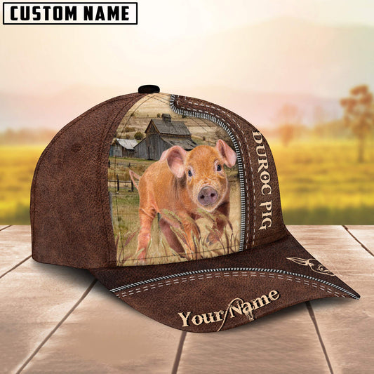 Uni Pig Brownie Customized Name Leather Pattern Cap
