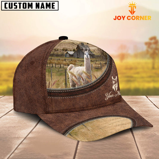 Uni Llama On The Farm Customized Name Leather Pattern Cap