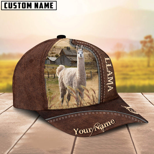 Uni Llama Customized Name Leather Pattern Cap