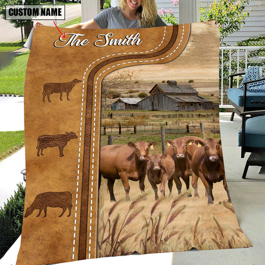 Uni Personalized Red Angus Cattle In Field Farmhouse Blanket