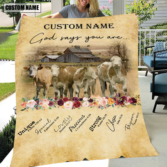 God Says You Are - Uni Personalized Name Fleckvieh Blanket