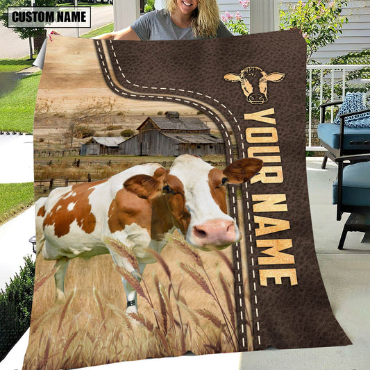 Uni Personalized Name Red Holstein Leather Pattern Blanket