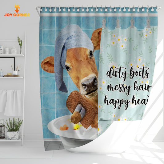 Uni Jersey Dirty Boots, Messy Hair, Happy Heart  3D Shower Curtain