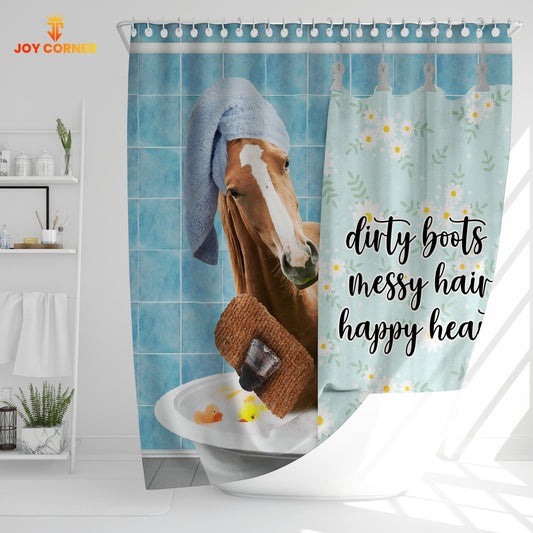 Uni Horse Dirty Boots, Messy Hair, Happy Heart  3D Shower Curtain