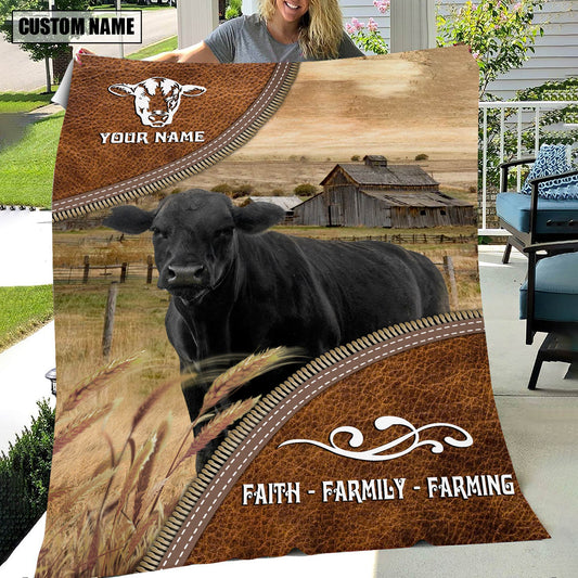 Uni Personalized Name Black Angus Faith Family Farming Blanket