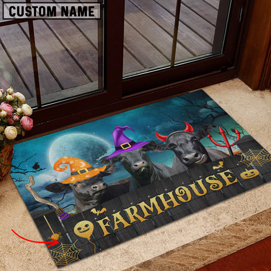Uni Black Angus Farmhouse Halloween Custom Name Doormat