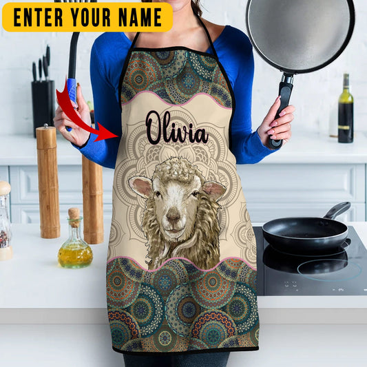 Uni Personalized Name Mandala Pattern Sheep All Over Printed 3D Apron