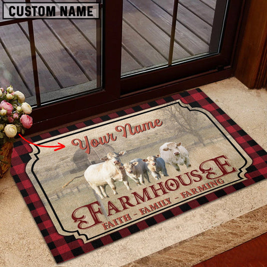 Uni Charolais No Horn Faith Family Farming Custom Name Doormat